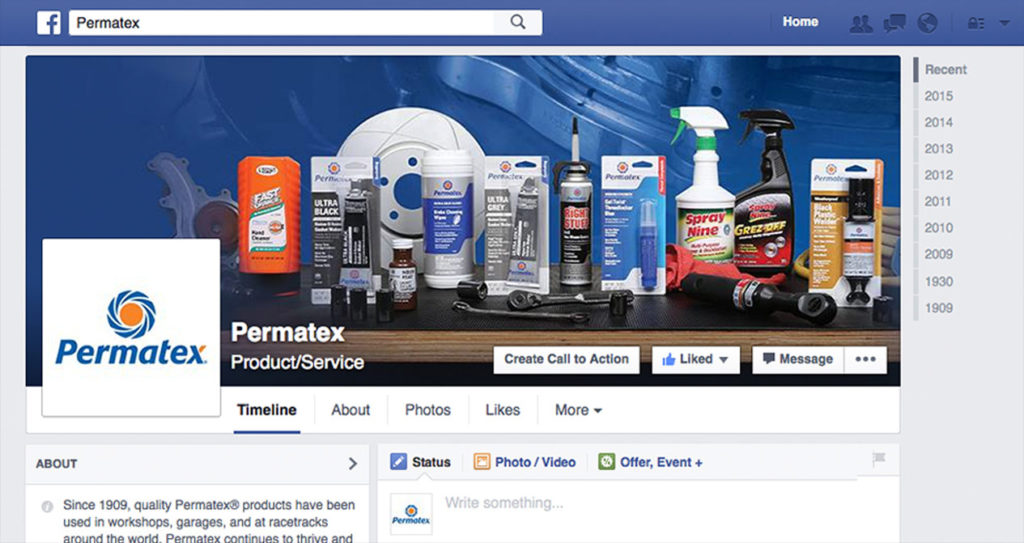 Permatex Facebook Page Preview