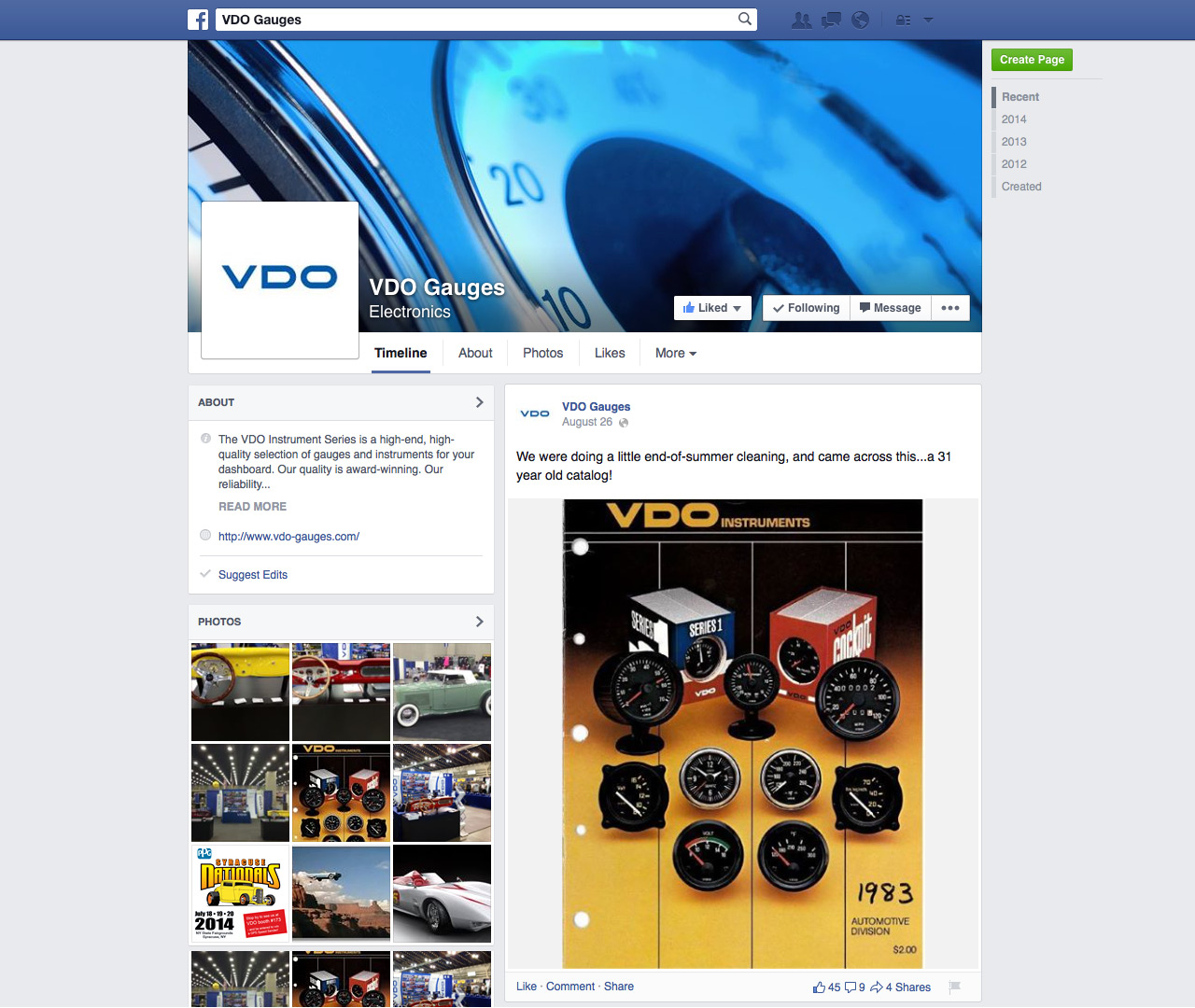 VDO Gauges Facebook Page